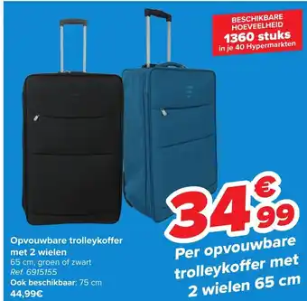 Carrefour Opvouwbare trolleykoffer met 2 wielen 65cm aanbieding