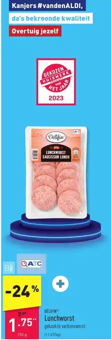 ALDI Delifin lunchworst 150g aanbieding