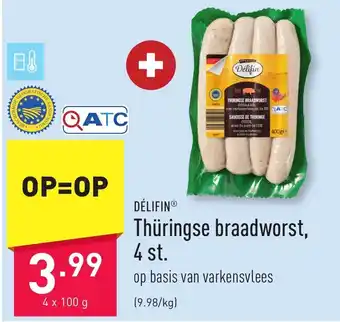 ALDI Delifin thuringse braadworst 4 x 100g aanbieding