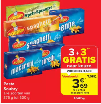 Carrefour Market Soubry Pasta 6x 375g aanbieding