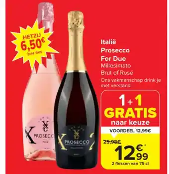 Carrefour Market Prosecco For Due 2 Flessen van 75cl aanbieding