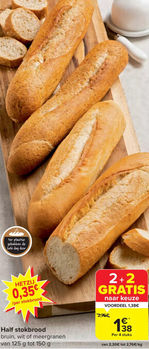 Carrefour Market Half Stokbrood Bruin , Wit of Meergranen 4 Stuks aanbieding