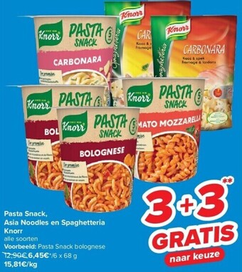 Carrefour Pasta snack, asia noodles en spaghetteria knorr aanbieding