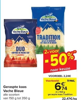 Carrefour Geraspte kaas vache bleue aanbieding