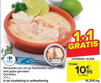 Carrefour Terracotta van vis op oostendse wijze met grijze garnalen aanbieding