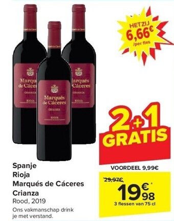 Carrefour Spanje rioja marqués de cáceres crianza aanbieding