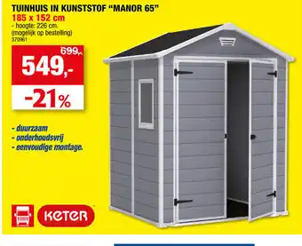 Hubo Keter tuinhuis in kunststof "manor 65" 185 x 152cm aanbieding
