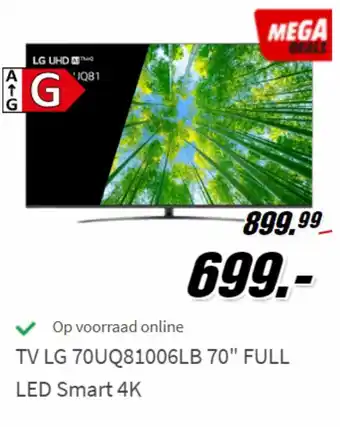 MediaMarkt TV LG 70UQ81006LB 70" full LED smart 4K aanbieding