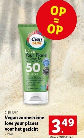 Lidl Vegan zonnecrème love your planet voor het gezicht aanbieding
