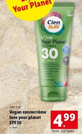 Lidl Vegan zonnecrème love your planet spf30 aanbieding