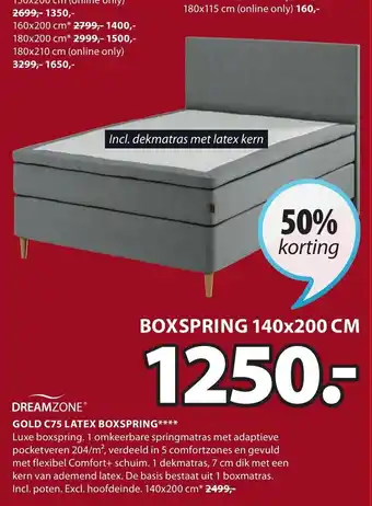Jysk Dreamzone Gold C75 Latex Boxspring 140x200cm aanbieding