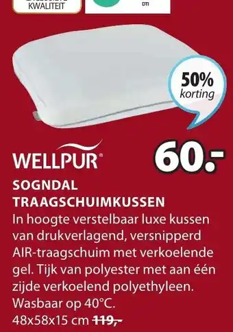 Jysk Wellpur Sogndal Traagschuimkussen 48 x 58 x 15cm aanbieding