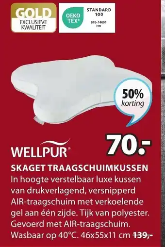 Jysk Wellpur Skaget Traagschuimkussen 46 x 55 x 11cm aanbieding