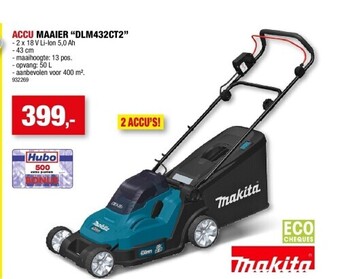 Hubo Accu maaier “dlm432ct2” - 2 x 18 v li-ion 5,0 ah - 43 cm aanbieding