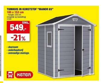 Hubo Tuinhuis in kunststof “manor 65” 185 x 152 cm aanbieding
