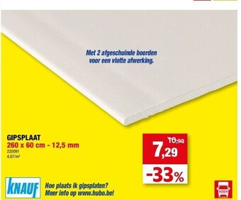 Hubo Gipsplaat 260 x 60 cm - 12,5 mm aanbieding