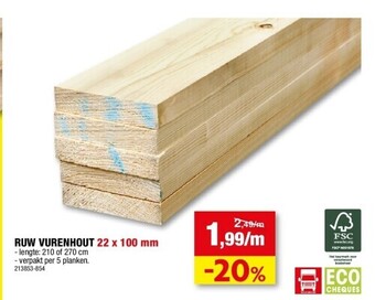 Hubo Ruw vurenhout 22 x 100 mm aanbieding