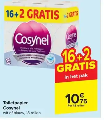 Carrefour Market Cosynel Toiletpapier Wit of Blauw 18 Rollen aanbieding