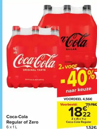Carrefour Market Coca-Cola Regular of Zero 2 ( 6 x 1L) aanbieding