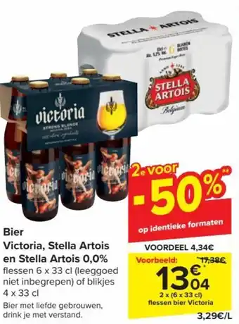 Carrefour Market Bier Victoria , Stella Artois en Stella Artois 0.0% 2 x (6 x 33cl) aanbieding