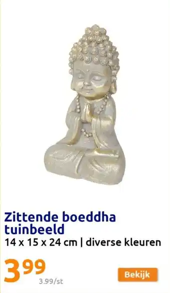 Zittende boeddha tuinbeeld 14x15x24cm