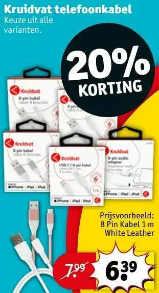 Kruidvat 8 pin kabel 1 m white leather aanbieding