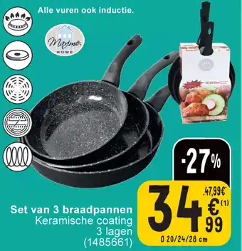 Cora Set van 3 braadpannen keramische coating20/24/28CM aanbieding