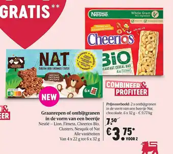 Delhaize Graanrepen Of Ontbijtgranen In De Vorm Van Een Beertje Nestle Nat Of Cheerios Bio aanbieding