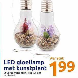 Action Led Gloeilamp Met Kunstplant 18x8.5 cm aanbieding