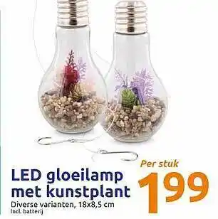 Action Led Gloeilamp Met Kunstplant 18x8.5 cm aanbieding