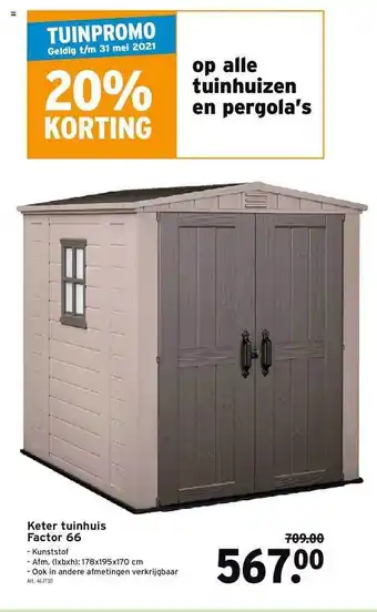 GAMMA Keter Tuinhuis Factor 66 178x195x170 cm aanbieding