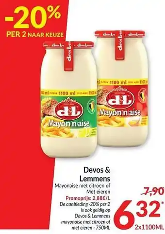 Intermarché Devos + lemmens mayonaise met citroen of met eieren 1100 ml aanbieding