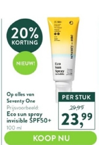 Holland & Barrett Eco sun spray invisible spf50+ 100 ml aanbieding