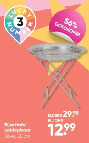 Big Bazar Bijzettafel opklapbaar zilver. 55 cm aanbieding