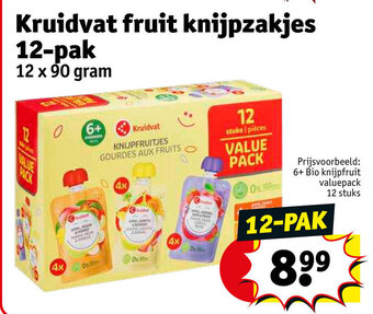 Kruidvat 6+ Bio knijpfruit valuepack 12 stuks aanbieding