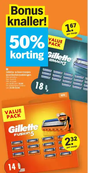 Albert Heijn Gillette scheermesjes voordeelverpakkingen aanbieding