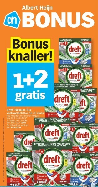 Albert Heijn Dreft platinum plus vaatwastabletten 16-33 stuks aanbieding