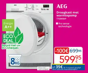 Eldi AEG droogkast met warmtepomp 8kg T7DBK84P Webcode: 107127840 aanbieding