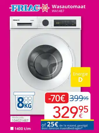 Eldi Friac wasautomaat 8kg WA1487 Webcode 104021487 aanbieding