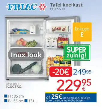 Eldi Friac tafel koelkast 131 L, CO1722 IX Webcode: 103021722 aanbieding