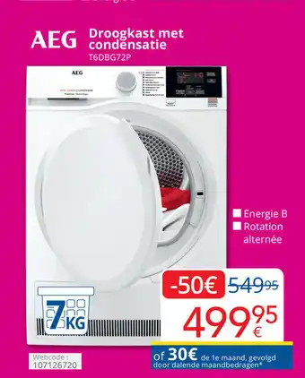 Eldi AEG droogkast met condensatie 7kg T6DBG72P Webcode: 107126720 aanbieding