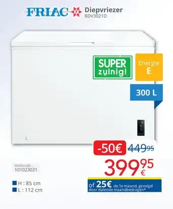 Friac diepvriezer 300 L, BDV3021D Webcode: 101023021