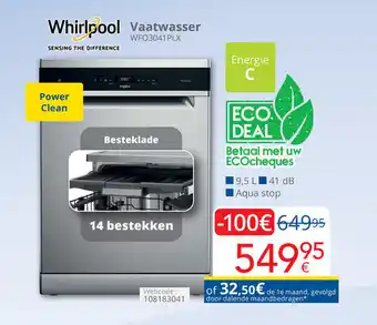 Eldi Whirlpool vaatwasser WFO3041 PLX Webcode: 108183041 aanbieding
