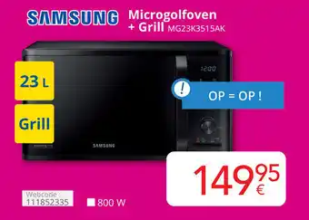 Eldi Samsung microgolfoven + grill 23 L 800 W, MG23K3515AK Webcode: 111852335 aanbieding