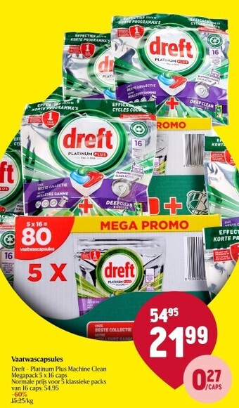 Delhaize Vaatwascapsules dreft aanbieding