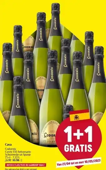 Delhaize Cava codorníu cuvée 150 aniversario schuimwijn uit spanje 75 cl aanbieding