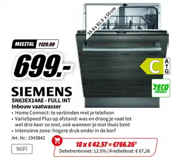 MediaMarkt Siemens SN63EX14AE - Full Int Inbouw Vaatwasser Art. Nr. 1943842 aanbieding
