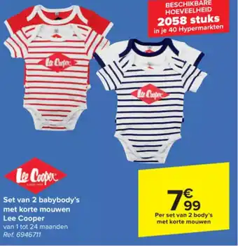 Carrefour Lee Cooper Set van 2 Babybody's met korte mouwen aanbieding