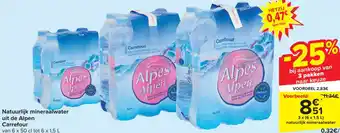 Carrefour Uit de Alpen Natuurlijk Mineraalwater 3 x (6 x 1.5L) aanbieding