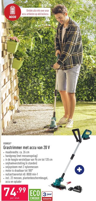 ALDI Ferrex Grastrimmer met accu van 20 V aanbieding